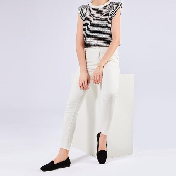 Frank Mully Flat Shoes Women Black Knitted Fabric Square Toe Slip Loafer Shoes - Picture 6 of 9